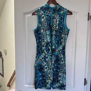 Greg Norman Collection Blue and Black Patterned Mini Dress